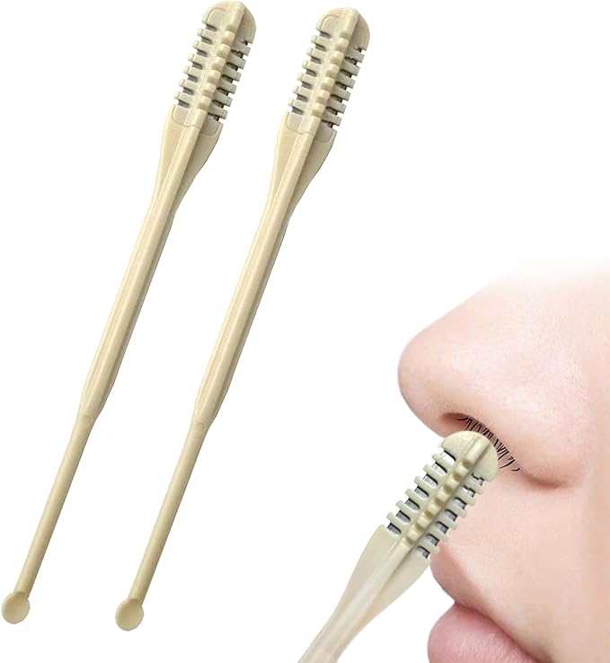 2-in-1 Nasal Hair Cutter, 2025 New Double-Sided Nose Hair Trimmer with Ear Picker, Portable Manual Nasal Trimmer with 360° Rotating Blade(2PCS)
