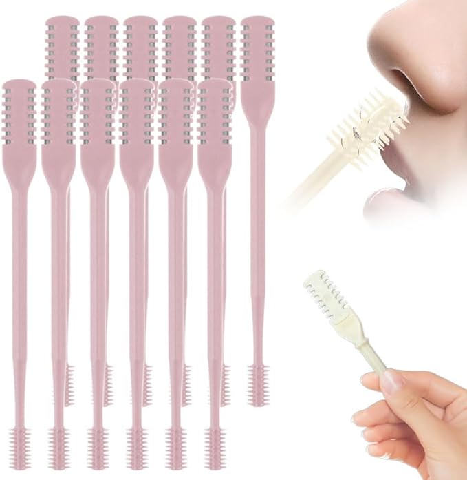2-in-1 Nasal Hair Cutter, Dual Head Nasal Hair Trimmer, 360° Rotation Nose Hair Cutter, Pain-Free Nostril Hair Remover, Easy to Clean Grooming Tool for Women Men (Pink, 12pcs)