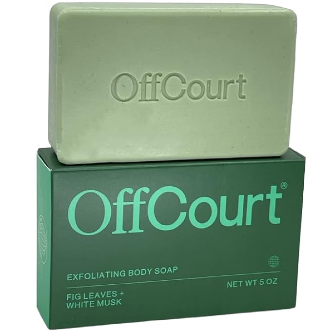 OffCourt Exfoliating Bar Soap – Whole Body, Deep Cleansing and Hydrating Soap for Men & Women - All Skin Types - Non-Drying Bar - Fresh Fig Leaves Scent (5oz, 1 Pack)