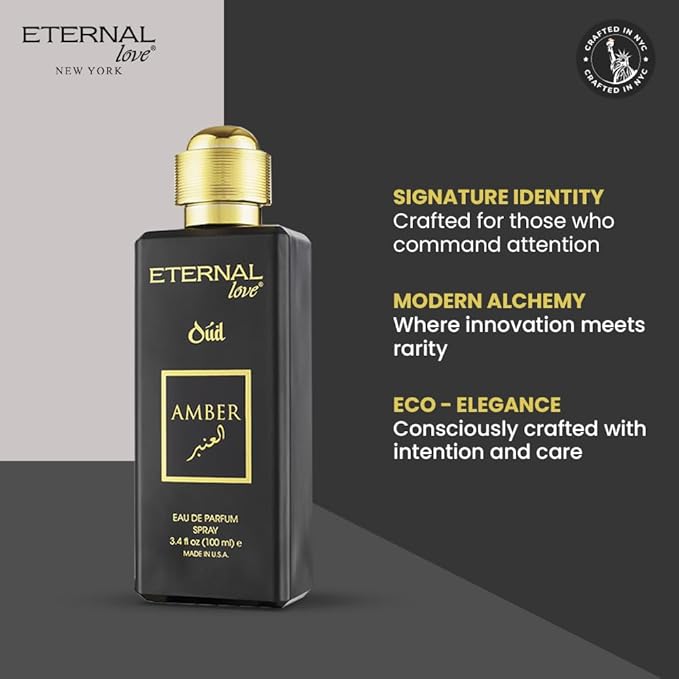 Eternal Love Amber Oud - Long Lasting Unisex Eau de Parfum - Warm Woody Oriental Fragrance with Oud & Amber - Dubai Inspired Arabic Scent - 3.4oz