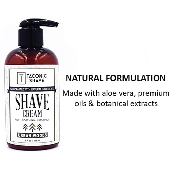 Taconic Shave, Natural Shaving Cream - Urban Woods Scent with hints of Tobacco and Bergamot -Ultra-Rich High Lather Formula – Natural Shave Cream for Men in 8 oz. Pump Bottle – Scented Shaving Cream