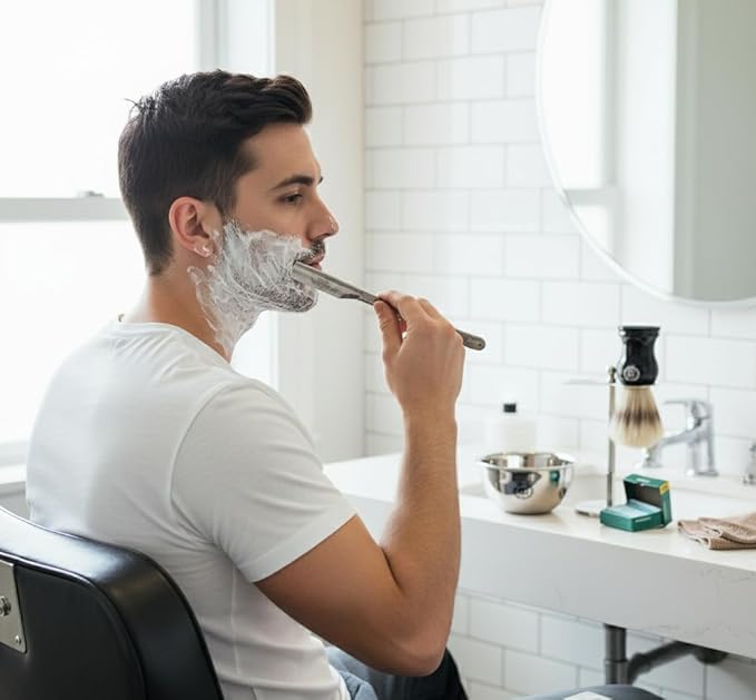 Men's Classic Shaving Grooming Set | Barber Razor Kit with Stainless Steel Stand, Shaving Bowl, Natural Shave Brush & 100 Blades for Smooth Shave Gift for Him