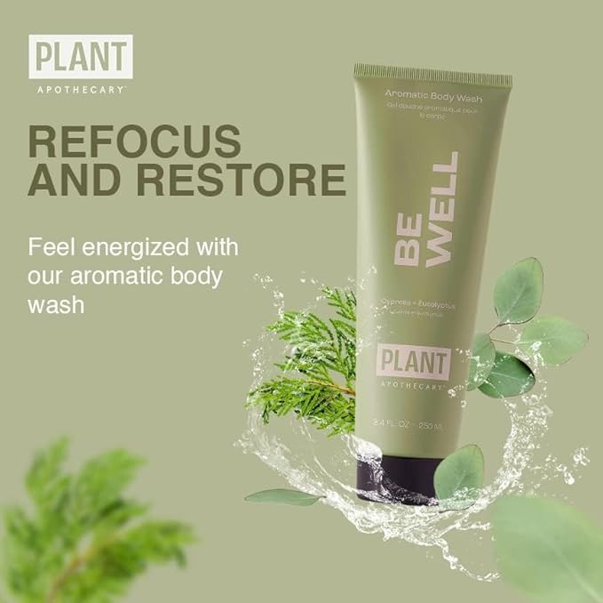 plant apothecary Be Well Sulfate Free Body Wash for Men and Women - Moisturizing Shower Gel with Essential Oils, and Vitamin E, Vitamin B5-8.4 fl oz