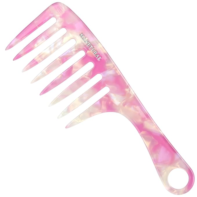 D1 | wide tooth comb 7.4"for easy portability. Suitable for Women's/girl curly, curly and tight hair, the short handle design is easy to carry. Acetate comb (Pink B)