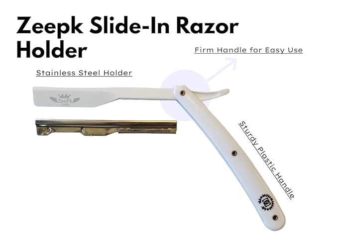 Navaja Profesional para Barba con 10 Blades Zeepk Beginner Shaving Razor Clásico Acero Inoxidable Barber Kit para Barba y Bigote Beard line Up Razor DIY Kit White Matte