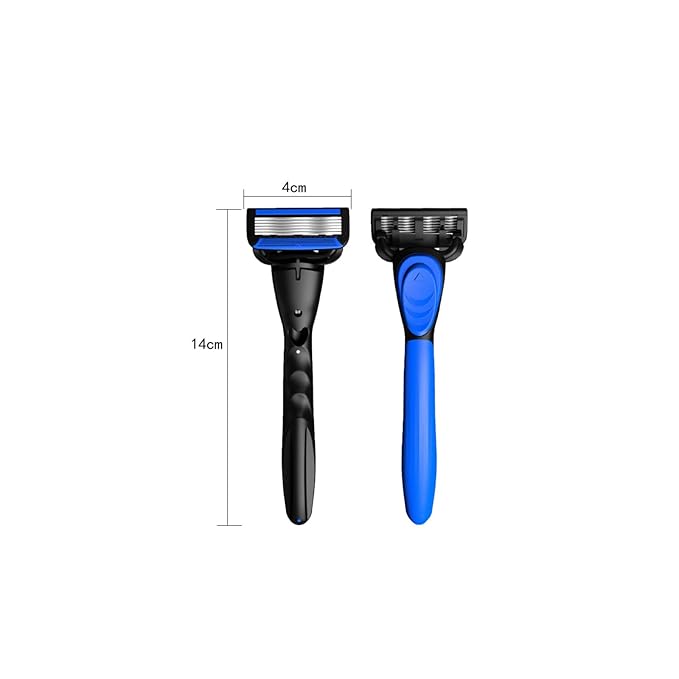 6-Blade Razor,Plastic Anti-slip Men Manual Refill Cartridges razors, 1 handle and 8 refill razor cartridges, Reusable Face Cleansing Care Tool, Shave Supplies for Men and Women - Black
