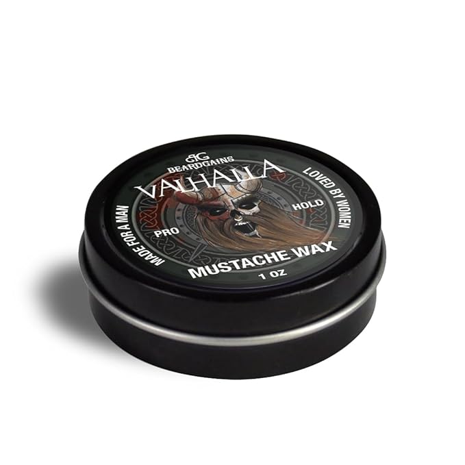 Beard Gains Strong Competition Pro Hold Mustache Wax 1oz - Style, Mold, and Tame Moustache - Organic and Natural (Valhalla Black)