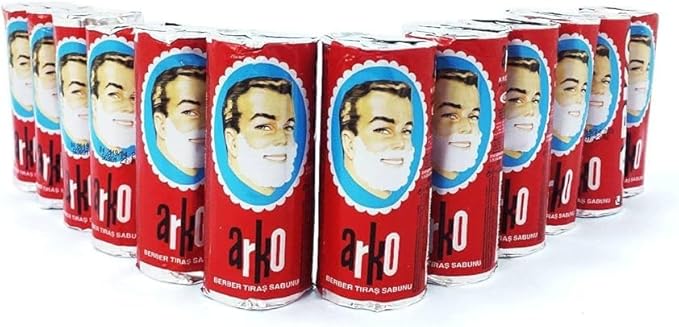 Arko/Omega Shaving Soap 90g in Traditional Bowl Case + TSF Shaving Brush Natural Boar Bristle, Red