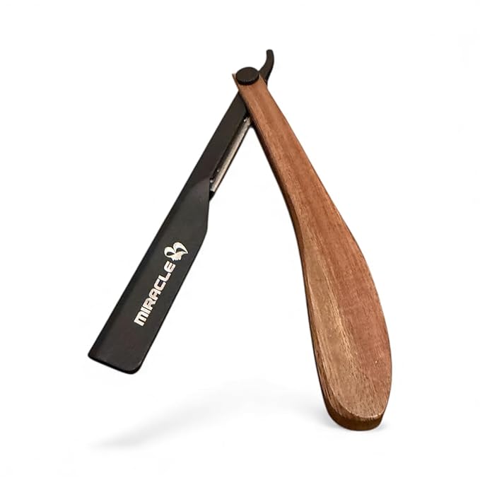 Classic Barber Straight Razor with Blades – Professional Wooden Handle Shaving Tool for Facial Hair, Neckline & Detailing By MIRACLE