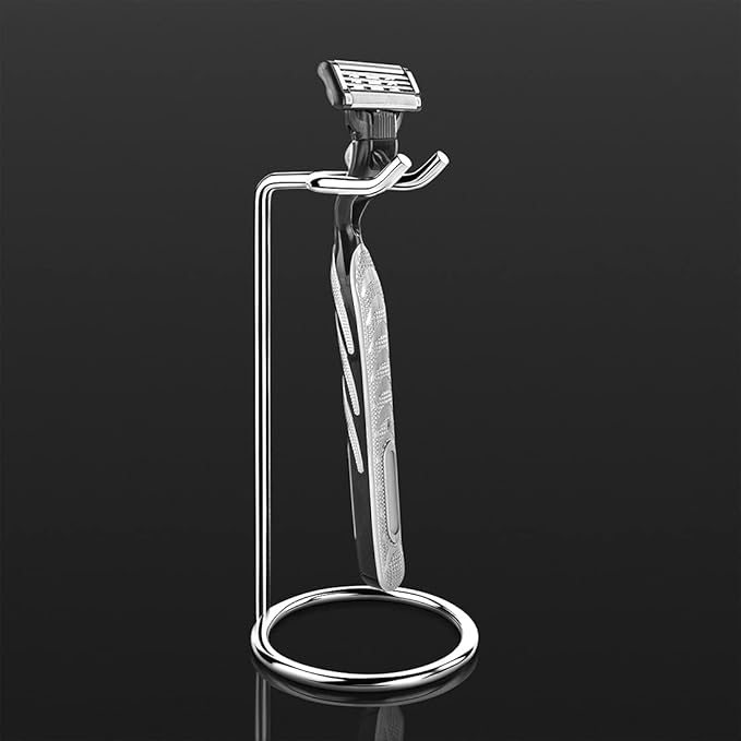 Linkidea Stainless Steel Safety Razor Stand, Shaving Stand, Travel Shaver Holder, Compatible with Long Handle Razor, Fusion 5, ProShield, Mach 3 (Silver/Polished Chrome)