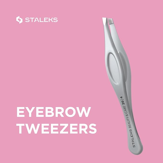 STALEKS BEAUTY & CARE 20 Type 4 Eyebrow Tweezers – Narrow Beveled Stainless Steel with Ergonomic Handles for Fine Brows & Home Use