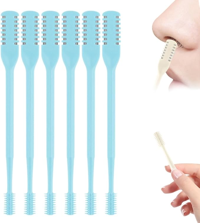 Nasal Hair Cutter, Double Sided Nose Hair Trimmer for Men Women, 360° Rotating Portable Manual Nose Hair Remover, Hairs Knife Noses with Ear Digger Travel Essentials (Blue, 6 PCS)