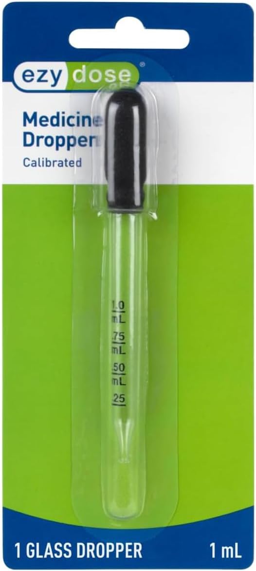 EZY DOSE Kids Straight-Tip Ear and Eye Medicine Dropper For Liquid & Medicine, 1mL Capacity Calibrated Glass, Rubber Bulb, Deliver Correct Dose, Clear, BPA Free