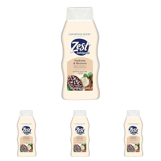 Zest Body Wash - Enriched with Wild Cocoa Butter and Shea - Hydrating Body Soap - Suitable for All Skin Types - Cocoa Butter and Shea - 20 oz (Pack of 4)