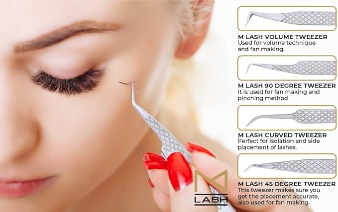 M LASH Tweezers for Eyelash Extensions (Set of 4) - Professional Lash Extension Tweezers - Fiber Tip, Japanese Steel, Diamond Grip Eyelash Extension Tweezer set (Leopard Prints)