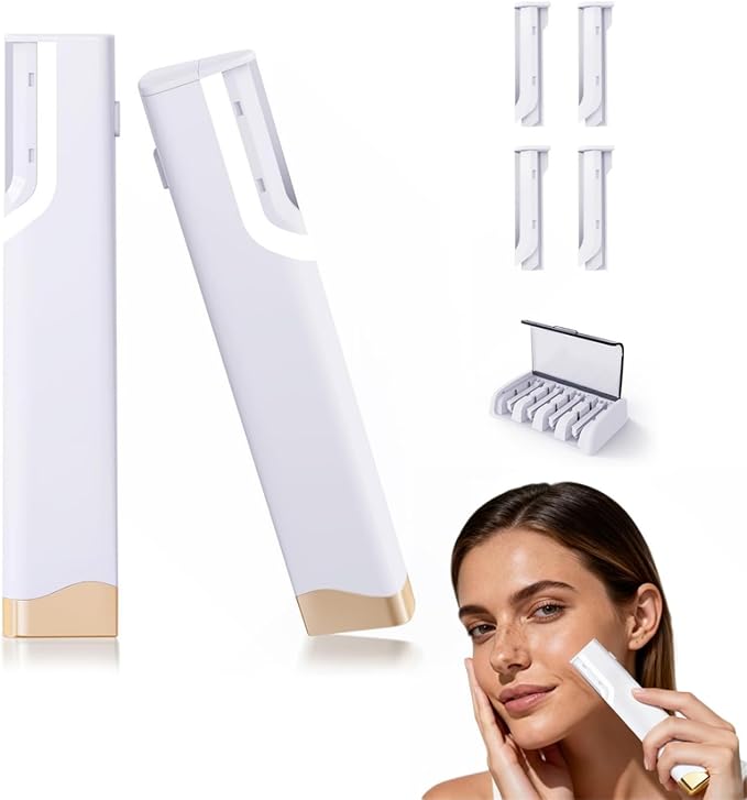 Rechargeable Sonic Dermaplane Razor for Women Face, 2-in-1 Painless Facial Hair Removal & Exfoliation Tool with 5 Japanese Medical-Grade Steel Replacement Blades, Smooth & Safe, Portable Beauty Devic