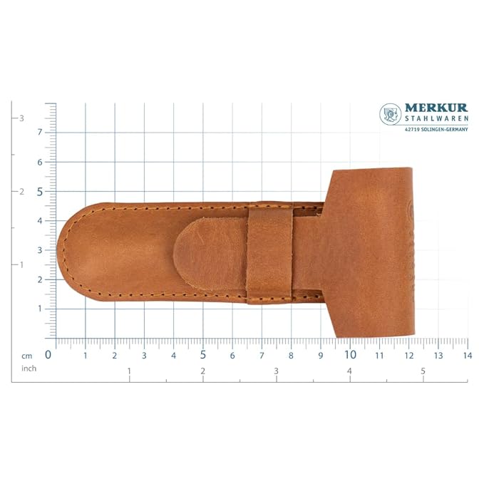 MERKUR Brown Leather Razor Case – Vegetable-Tanned Cowhide, Precision Fit for Safety Razors up to 110 mm, Protective Travel Cover, Made in Germany