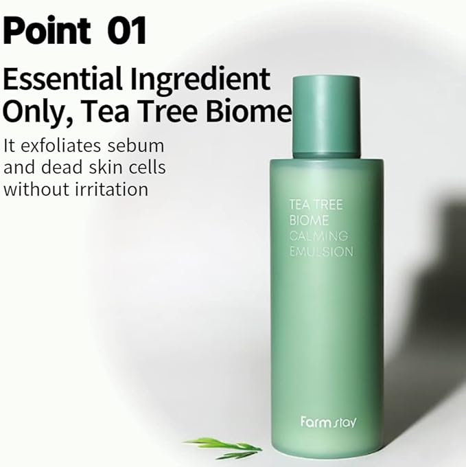 FARMSTAY TeaTree Biome Calming Emulsion -Daily Hydrating Face Moisturizer,Korean Skin Care,Calming and Soothing for Sensitive Skin,Strengthen Skin Barrier,for Women&Men,Teenagers6.76 Fl.Oz