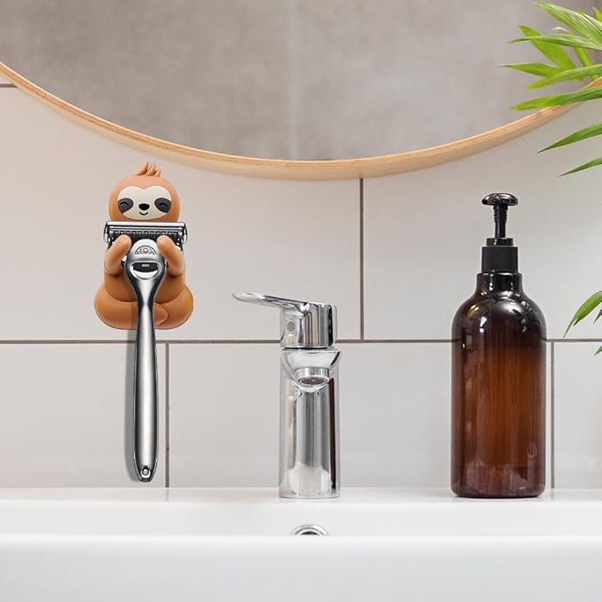 Sloth Holder Shaver Organizer, Cute Sloth Animal Bathroom Decor Razor Holder Wall Mount, Birthday Gifts for Men Women Boyfriend Girlfriend, Emotiona Gifts for Wife Husband Sloth Lover