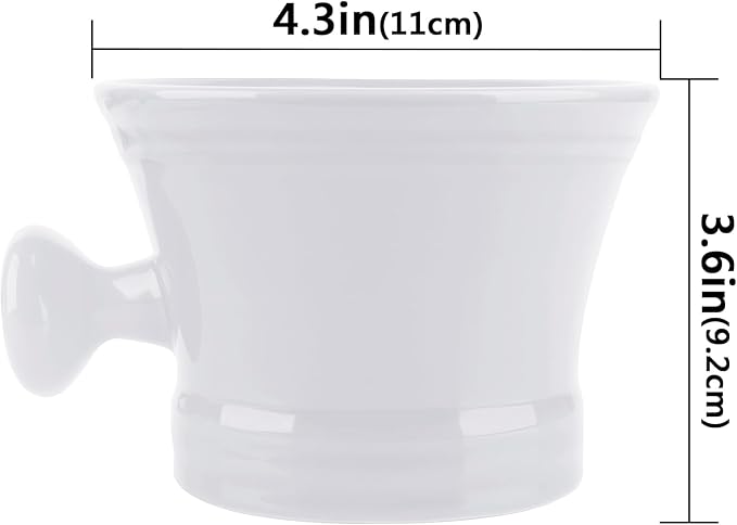 Linkidea Ceramic Shaving Mug with Knob Handle, Deep Lathering Bowl for Men, Wet Shaving Cup Compatible with Shaving Brushes, Razor Soap & Cream Holder, Grooming Accessory (White)