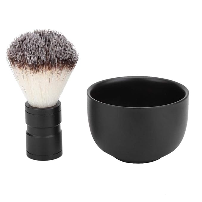 Men's Beard Shaver Set, with Stainless Steel Shaving Soap Bowl Soft Hair Brush Beard Cleaning Tool Kits for Home or Hair Salon Barber(Black)