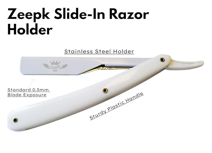 Navaja Profesional para Barba con 10 Blades Zeepk Beginner Shaving Razor Clásico Acero Inoxidable Barber Kit para Barba y Bigote Beard line Up Razor DIY Kit White Matte
