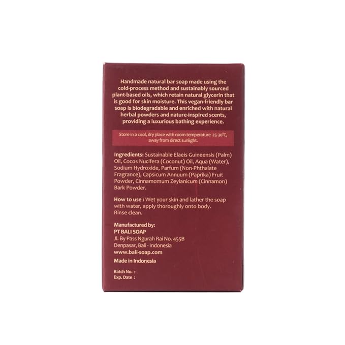 Bali Soap - Cinnamon Natural Bar for Men & Women - Bath, Body and Face Care - Vegan, Handmade, Exfoliating - 3 Pack, 3.5 Oz each