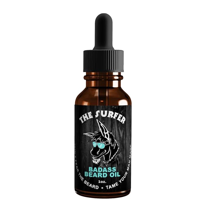 Badass Beard Care Beard Oil For Men - Surfer Scent, 1 oz - Natural Ingredients, Keeps Beard and Mustache Full, Soft and Healthy, Reduce Itchy, Flaky Skin, Promote Healthy Growth