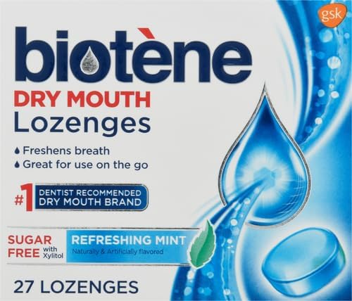 Biotene Dry Mouth Lozenges and Fresh Breath, Dry Mouth Relief and Breath Freshener, Refreshing Mint - 27 Count (Pack of 2)