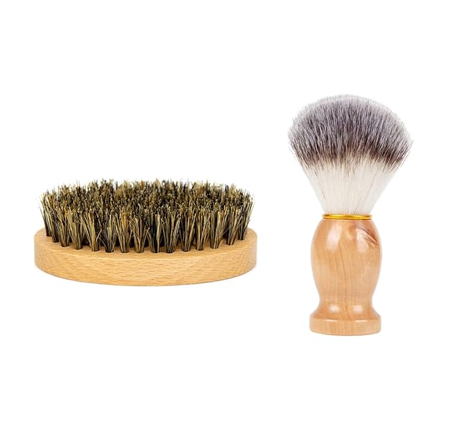 Beard Brush & Shaving Brushes Set for Men - Natural Boar Bristle Beard Brush and Wood Handle Hair Salon Shave Brush for Wet Shave Safety Razor