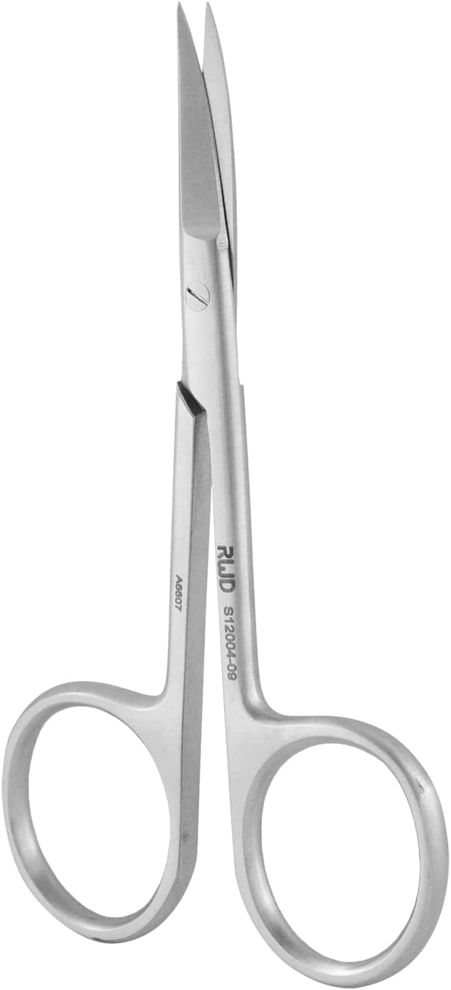 RWD IRIS-Fine Scissors (Round Type), 3.7 Inch Sharp Tip Curved Iris Medical Scissors, Martensitic Stainless Steel Surgical Scissor, Precision Cutting for Surgical, Lab (S12004-09)