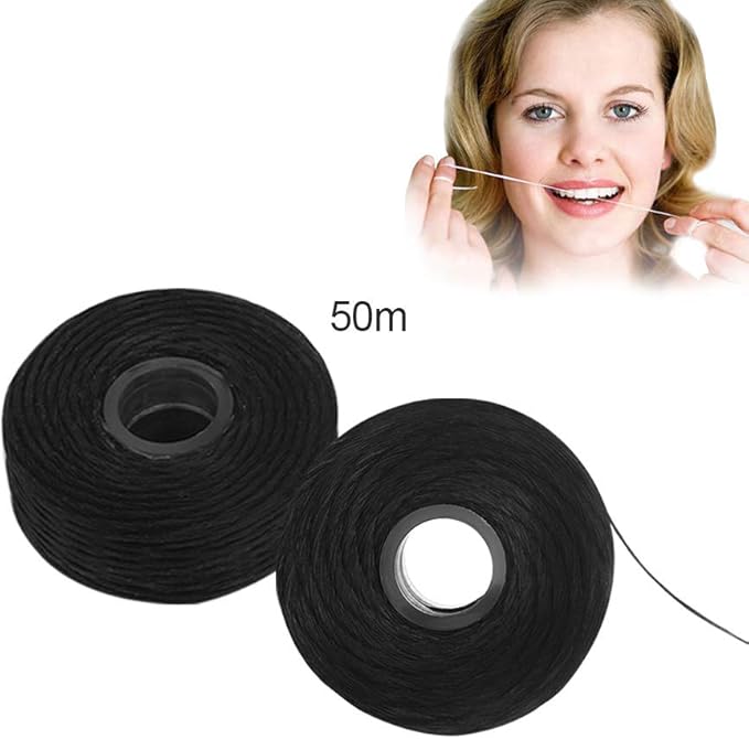 8Pcs/Pack Bamboo Charcoal Dental Flosser Mint Flavor Dental Floss Built-in Spool Flat Wire Replacement Core Dental Floss 50M Each(Comes with a Box for Easy Carrying) (Black)