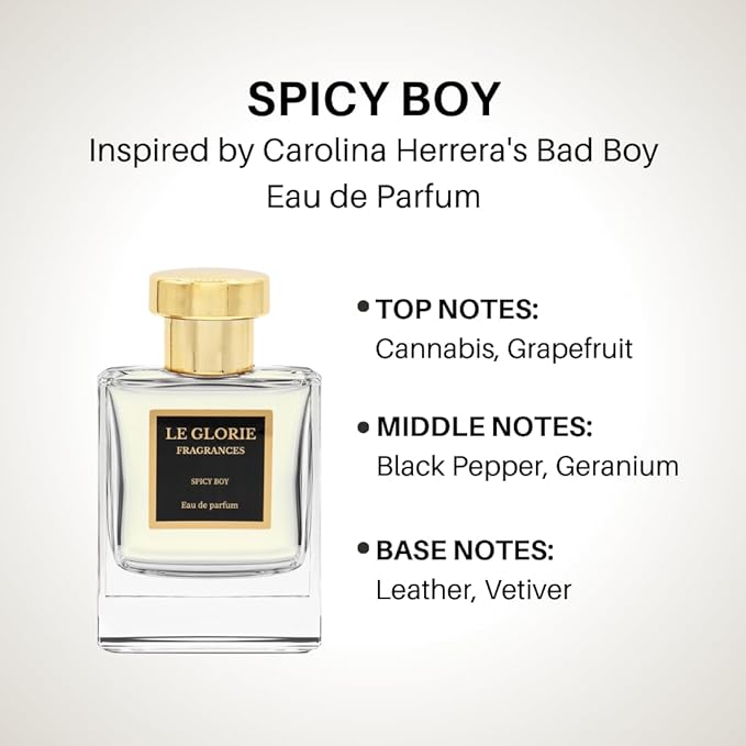 Inspired by C. Herrera's Bad Boy Eau de Parfum, Spicy Boy EDP, Long Lasting 12-14 Hours Perfume Spray for Men, All Skin Types, Cruelty Free - 1.7 fl oz 50ml