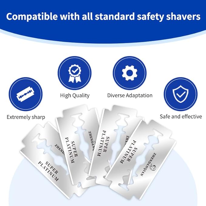 Super Platinum Double Edge Razor Blades, Swedish Quality, 100 Pack, Sharp Non-Irritating, 1.69 x 0.87 Inch, 6-Month Supply