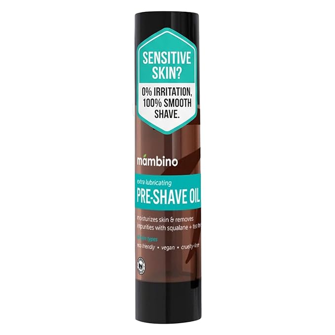 Mambino Organics Tea Tree Pre-Shave Oil, Natural Shaving Oil with Tea Tree & Jojoba Oil, Moisturizing Shave Oil for Smooth Shaving, Vegan Grooming Essential for Sensitive Skin, 2 oz