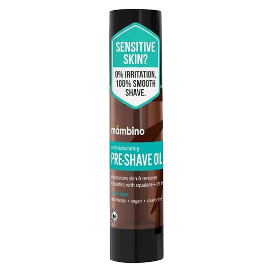 Mambino Organics Tea Tree Pre-Shave Oil, Natural Shaving Oil with Tea Tree & Jojoba Oil, Moisturizing Shave Oil for Smooth Shaving, Vegan Grooming Essential for Sensitive Skin, 2 oz