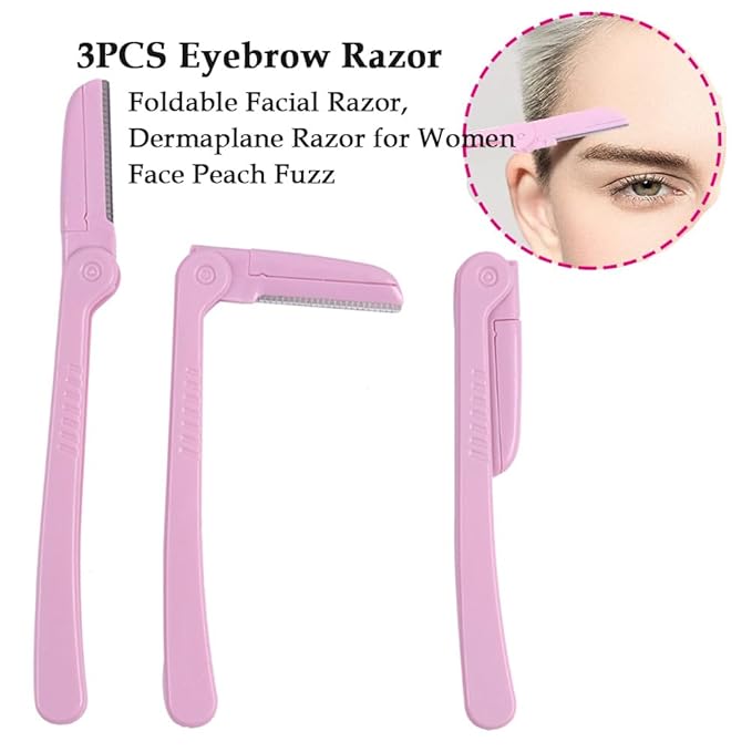 AKOAK 3 Pcs Folding Eyebrow Blade Portable Stainless Steel Mesh Beginners Protective Shaving Precision Razor, Eyebrow Trimmer for Both Men and Women
