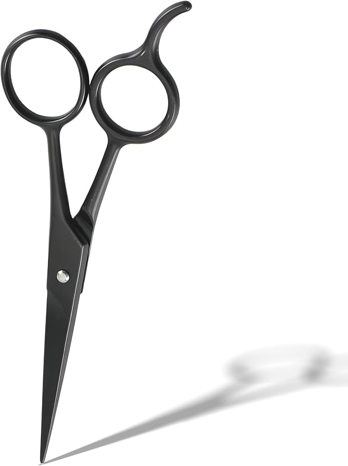 Sharp Stainless Steel Shears - Black - Professional Beard & Mustache Scissors for Precise Trimming of Facial Hair, Eyebrows, and Mustache