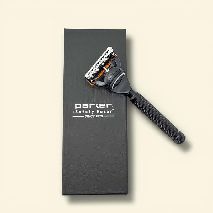Parker 5-Blade Razor Handle Compatible with Gillette® Fusion® Cartridges – Weighted Metal Handle with Textured Grip for Smooth, Tug-Free Shaving | Luxury Men’s Gift | 1 Cartridge Included (BLACK)