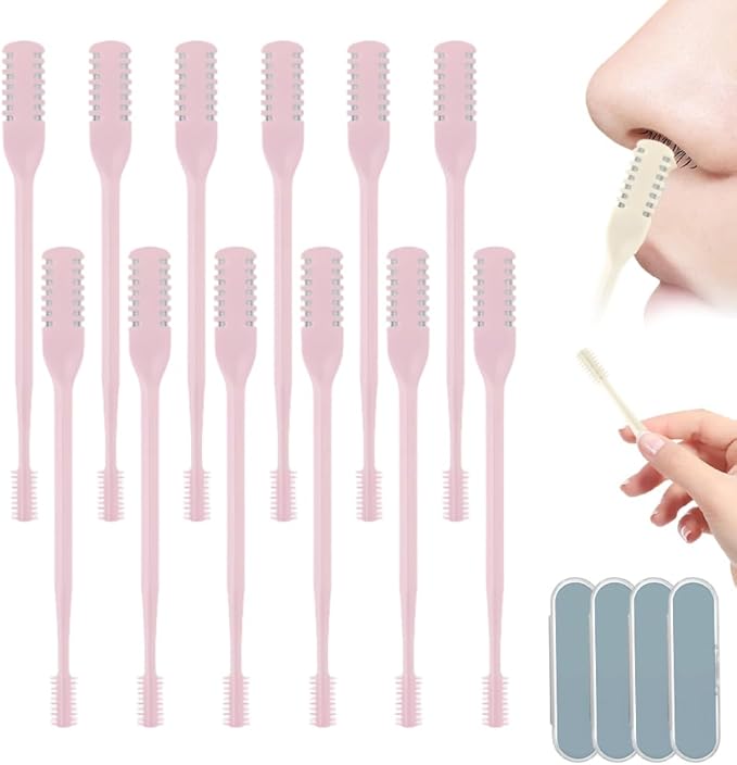 360° Rotating Nose & Ear Groomer, 2025 Dual-Blade Manual Trimmer with Cleaning Brush, 2-in-1 Nasal Hair Cutter for Men and Women (Pink, 12PCS)