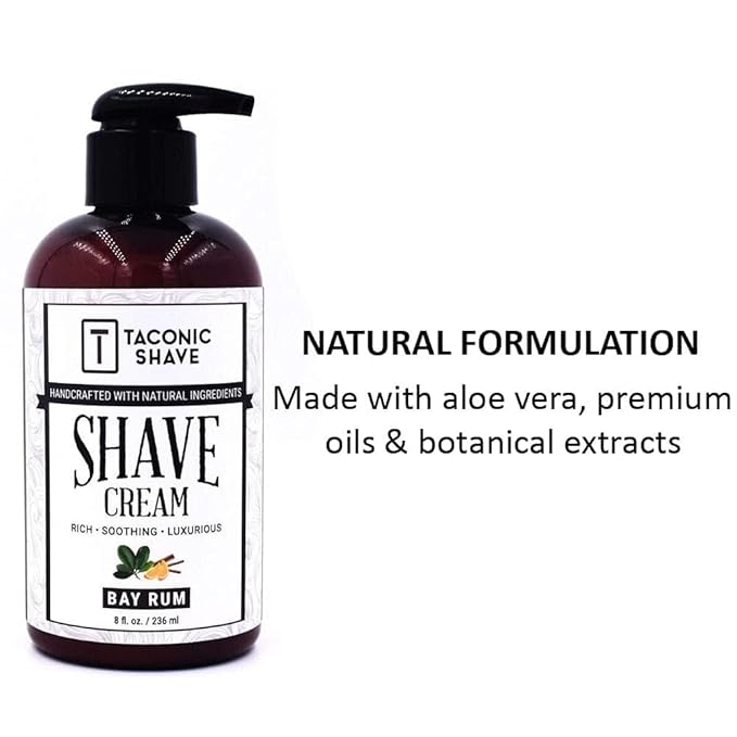 Taconic Shave, Natural Shaving Cream – Bay Rum - Ultra-Rich High Lather Formula – Natural Shave Cream for Men in 8 oz. Pump Bottle – Scented Shaving Cream