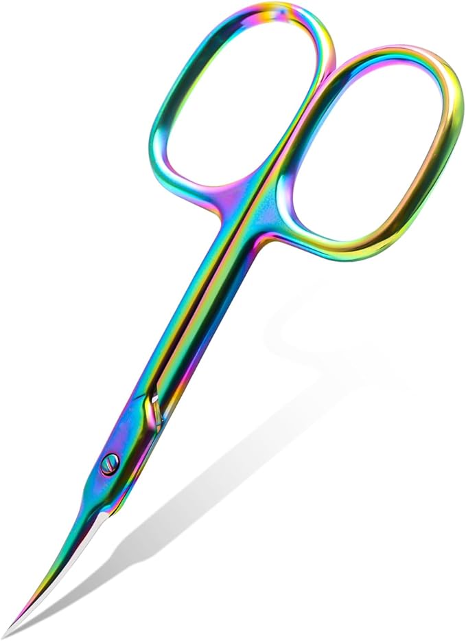 CGBE Cuticle Scissors Extra Fine Curved Blade, Super Slim Manicure Scissors for Cuticles Professional Small Scissors with Precise Pointed Tip Grooming Blades, Eyebrow, Eyelash, and Dry Skin - Colorful