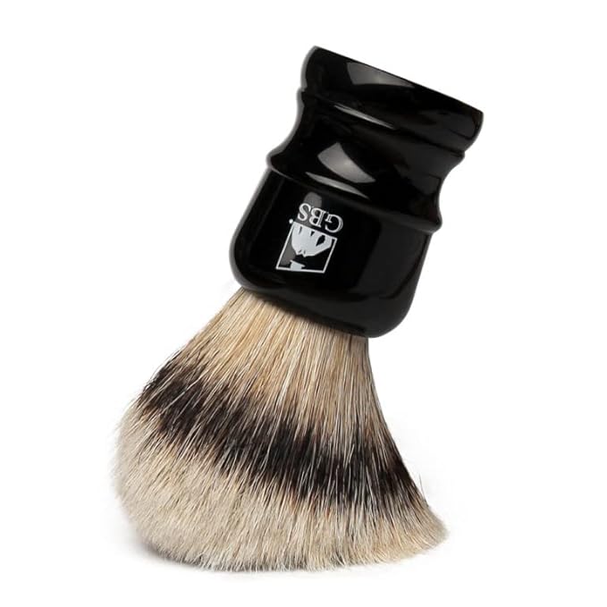 G.B.S Silvertip Badger Bristle Shaving Brush, Resin Black Handle with Stand Soft Bristles