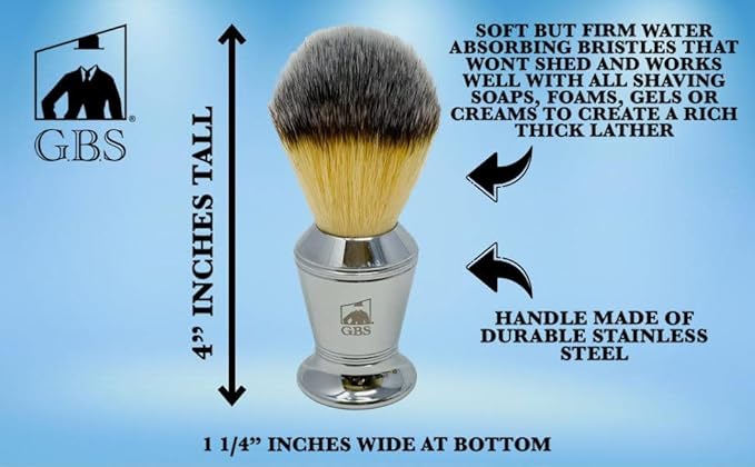 G.B.S Men's Shaving Kit 3 pc Stainless Steel Bowl Shaving Soap and Synthetic Shaving Brush Durable Makes a Gift Holiday