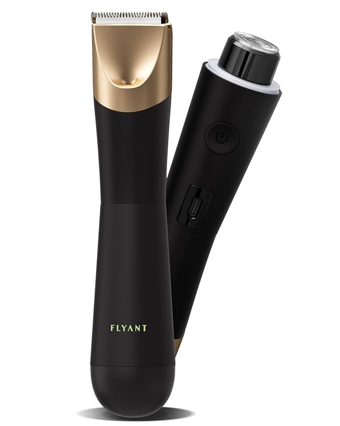 Bikini Trimmer for Women, Flyant 2 in 1 Electric Shaver for Women, Pubic Hair Trimmer Waterproof IPX7 with LED, Bikini Razor for Leg Arm Underarm Bikini Area, Christmas Gifts for Her - Black Gold