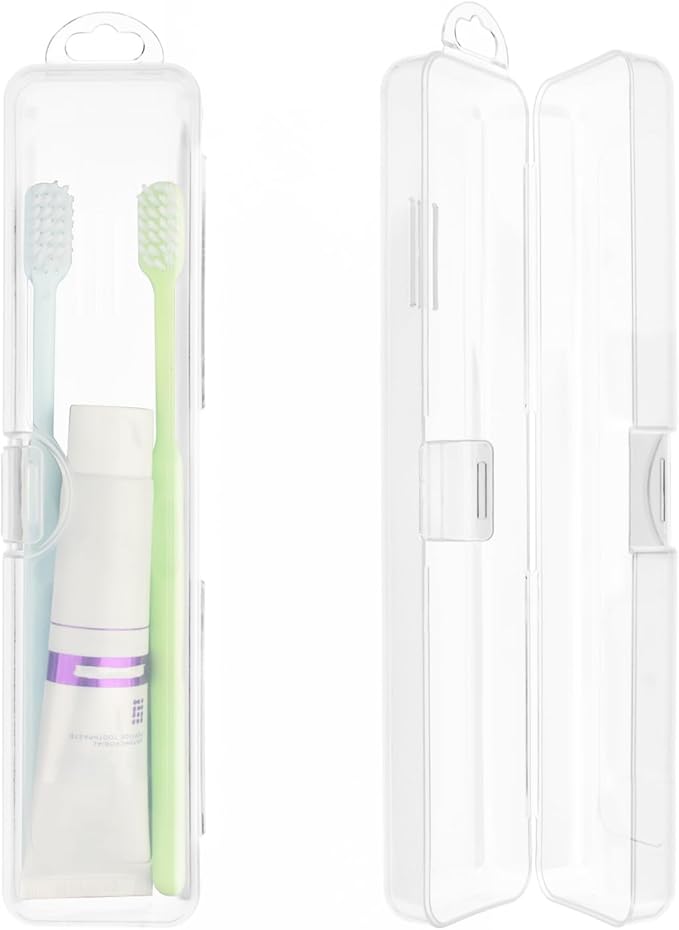 Portable Toothbrush Case 2 PCS Travel Toothbrush Holders with Lid and Air-holes Clear Plastic Storage Container for Tongue Scraper and Toothbrush, 19.8 x 4.5 x 2.7 cm / 7.8 x 1.8 x 1.1in