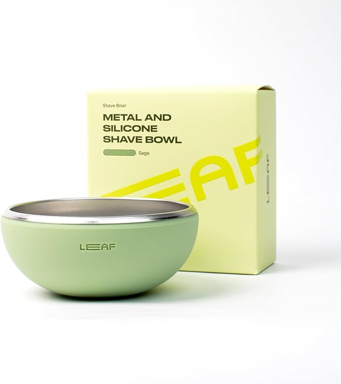 Leaf Shave | Leaf Bowl - Stainless Steel and Silicone Grooming Bowl Compatible with Brush Sets, Soap Bars and Refills for Lathering - Sage