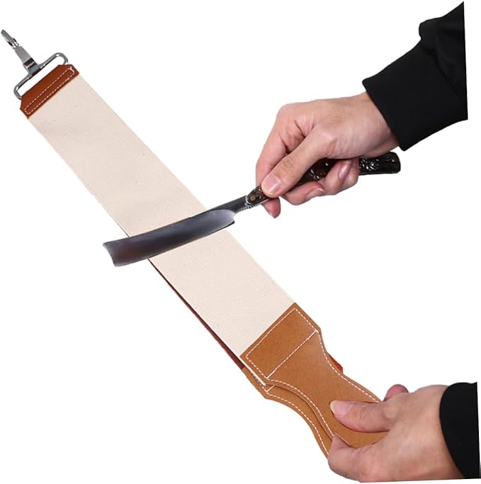 NOLITOY Leather and Canvas Razor Strop Durable Double-layer Sharpening Strap for Smooth Shaving Blades for Barbers and Home Use Hanging Buckle
