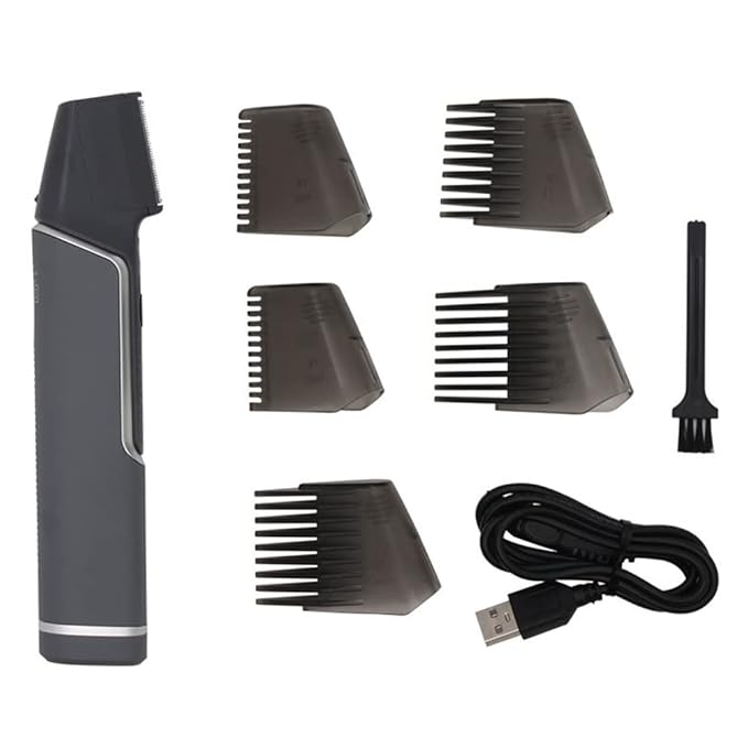 Ymiko 5 in 1 Hair Trimmer Body Groomer Retractable USB Electric Hair Trimmer Lightweight Travel Friendly 90° Offset Ideal Grooming Experience (grey)