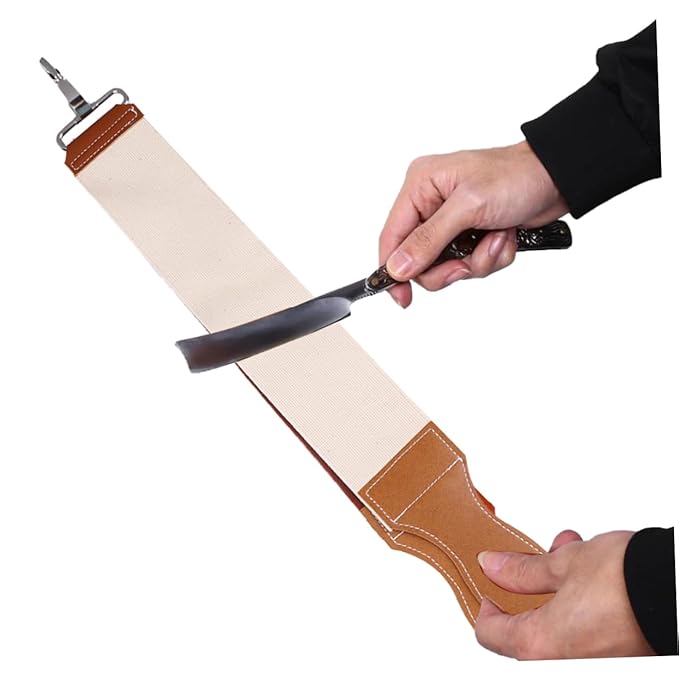 Beaupretty Leather and Canvas Double Layer Razor Strop Professional Straight Razor Sharpening Strap for Barbers Home Use Woodworking Tools
